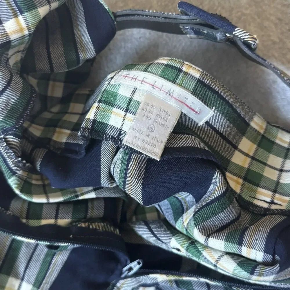 VTG The Limited Pencil Midi Skirt Blue Plaid Small High Waist Made In Italy